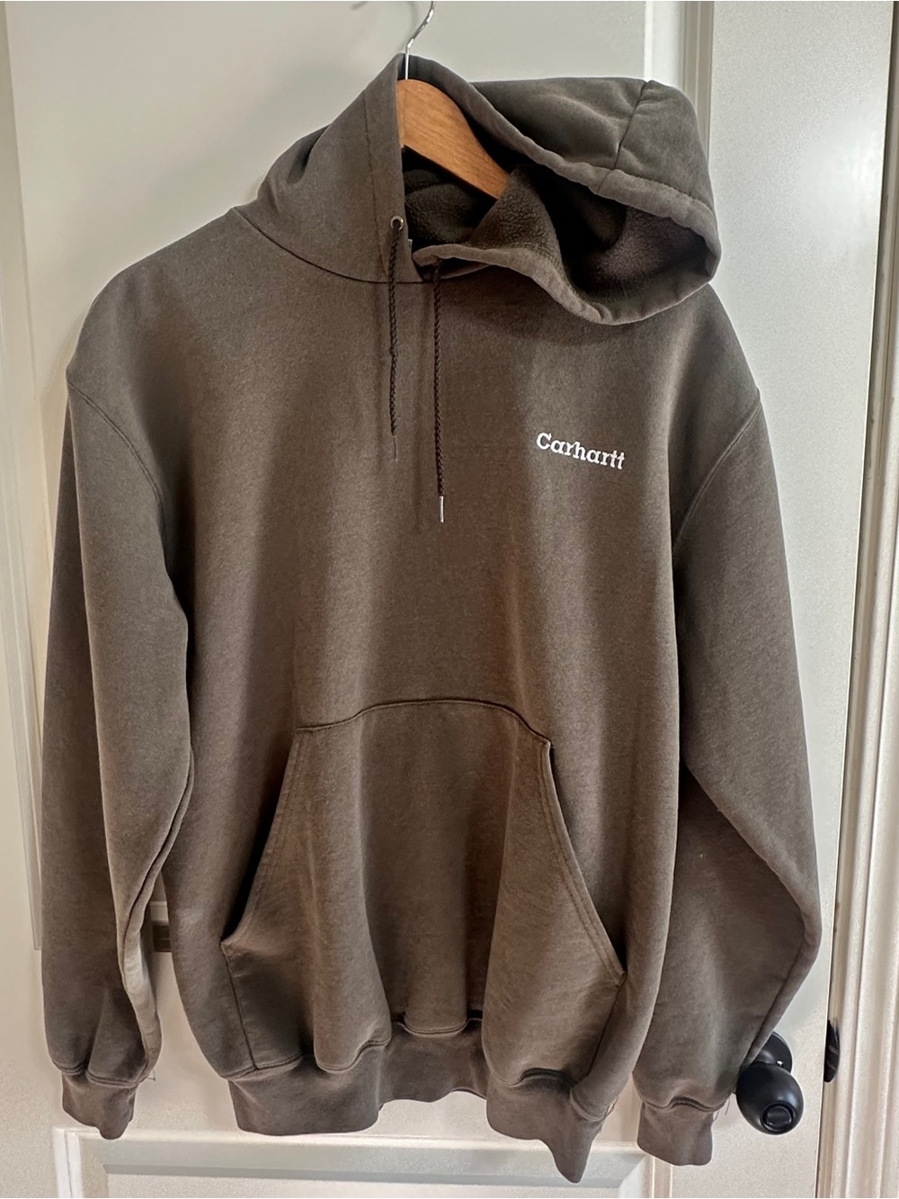 Vintage 90s Carhartt Taupe Brown Khaki Logo Grunge Baggy Hoodie Sweatshirt Sz M